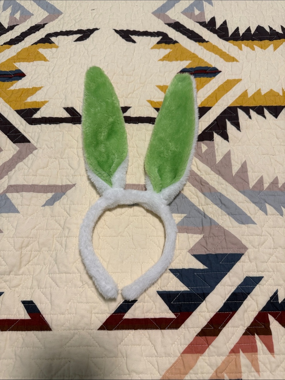 White Headband with Green Bunny Ears